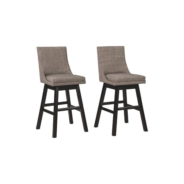 Benjara 38 in. Gray Low Back Wood Frame Barstool with Fabric Seat ((set of 2))