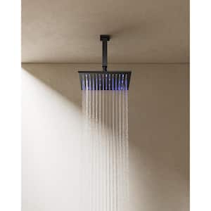 7-Spray Patterns with 12 in. Ceiling Mounted Massage Fixed Shower Head with LED in Matte Black