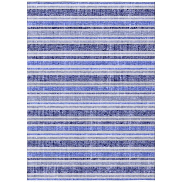 HomeRoots Blue 9 ft. x 12 ft. Woven Striped Polyester Rectangle Indoor/Outdoor Area Rug