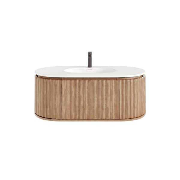 Eviva Haven 39 in. Single Sink Floating Medium Oak Bath Vanity with White Solid Surface Top (Assembled)