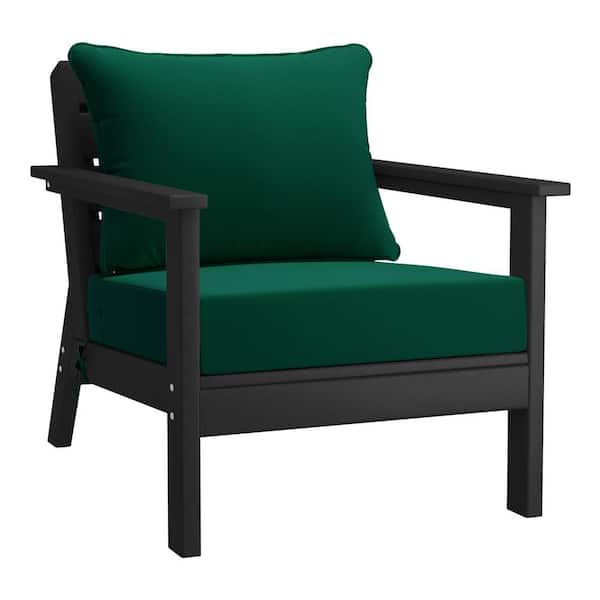 WESTIN OUTDOOR Birchwood Outdoor Patio Deep Seating HDPE Plastic Lounge Chair in Black with Green Cushions