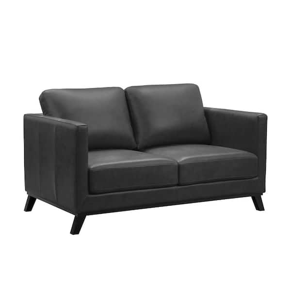 DEVON & CLAIRE Woodrock 61.5 in. Dark Gray Mid Century Top Grain Leather 2- Seater Loveseat