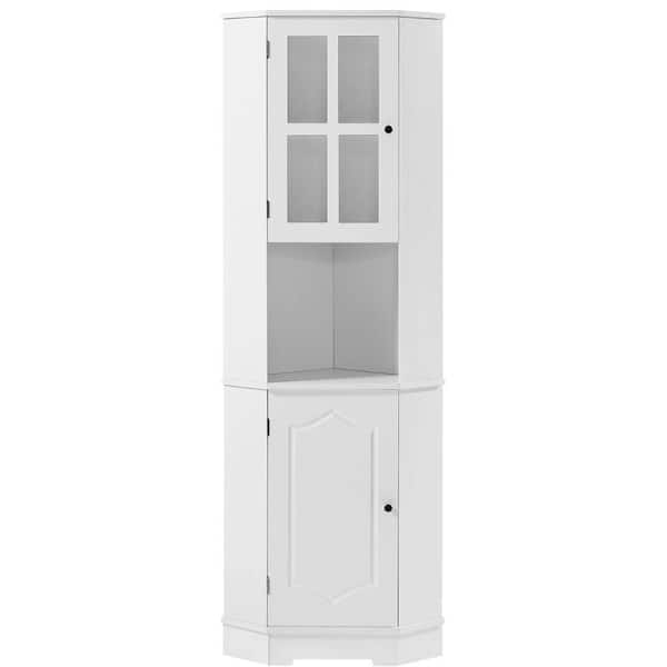 Aoibox 23.2 in. W x 15.9 in. D x 65 in. H in White MDF Boards Bathroom Storage Cabinet with Glass Door