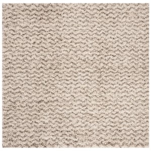 Hudson Shag Ivory/Gray Doormat 3 ft. x 3 ft. Square Area Rug