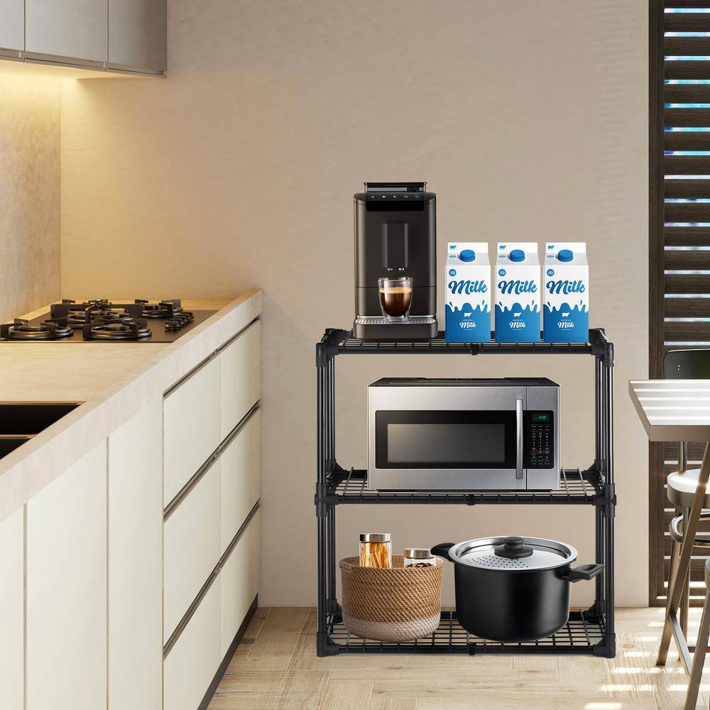Black 3-Tier Heavy-Duty Steel Storage Shelf