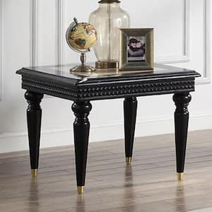 Tayden 28 in. Marble Top and Black Finish Rectangle Wood End Table