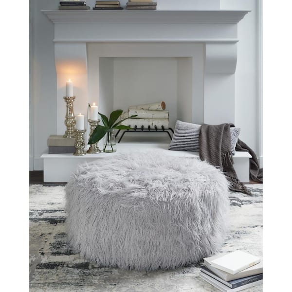 Galice Light Gray Polyester Round Oversized Accent Ottoman