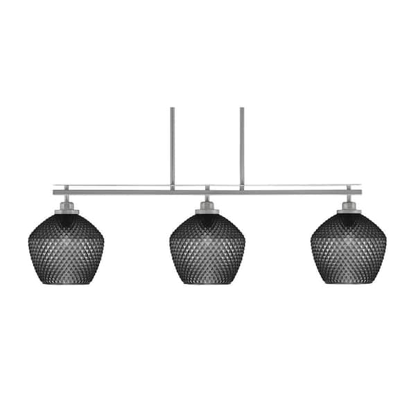 Unbranded Monroe 3-Light Brushed Nickel, Billiard Light, Any room with 9 in. Smoke Textured Glass Shades no bulbs included