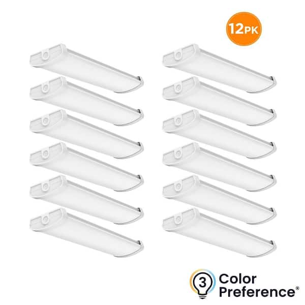 12-Pack 2 ft. 2800 Lumens, Integrated LED White Wraparound Light Fixture, Selectable 3000K 4000K 5000K, Dimmable, 120V