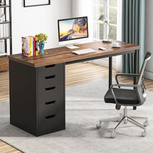 Havrvin 47 in. Rectangular Rustic Brown and Black 5-Drawer Computer Desk for Home Office