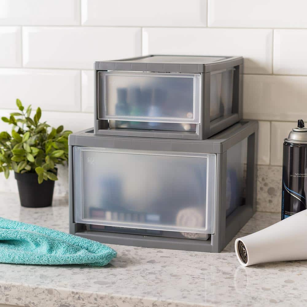 14 Quart Clear Stackable Plastic Storage Drawers, Set of 4