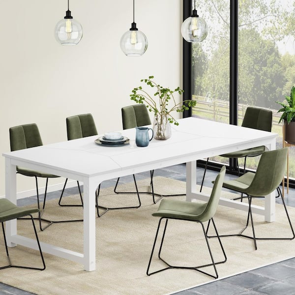 BYBLIGHT Roesler 79 in. White Rectangular Engineered Wood Metal 4 Legs Dining Table for 8 Person with Large Tabletop