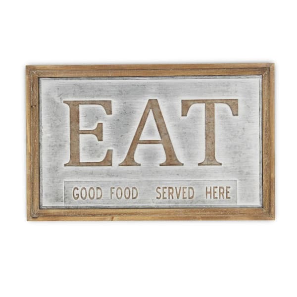 HomeRoots 21.25 in. x 13.5 in. Grey, Brown Eat Wood and Metal Wall Art 1-Piece