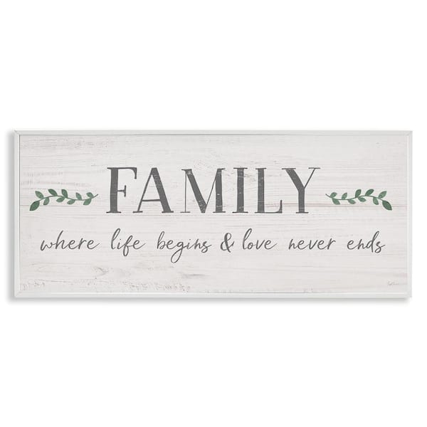 Love Never Ends Family Phrase by Natalie Carpentieri White Framed Giclee Art Print Typography 24 in. x 10 in.