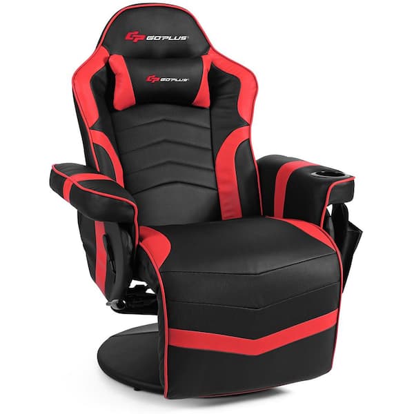 Costway Faux Leather Ergonomic Massage Gaming Recliner Reclining Racing Chair Swivel in Red