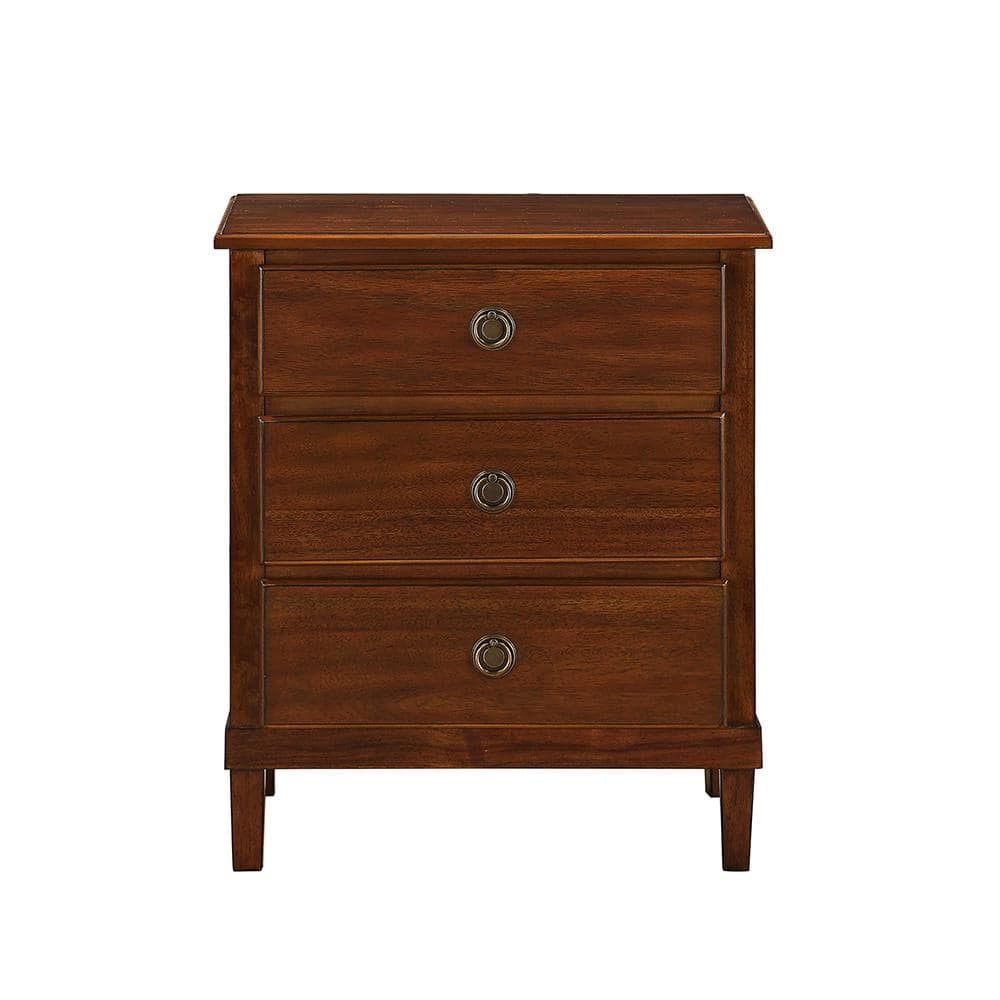 Cambridge Brown Acacia Veneer 3-Drawer Nightstand