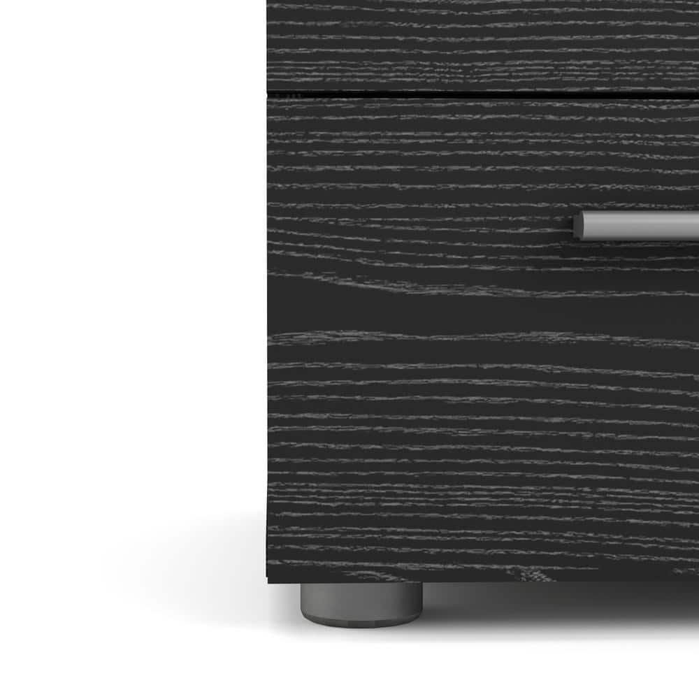 Black Woodgrain 2-Drawer Nightstand with Metal Handles