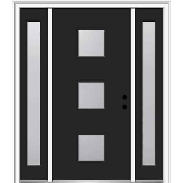 MMI Door 68.5 in. x 81.75 in. Aveline Left-Hand Inswing 3-Lite Frosted Modern Painted Steel Prehung Front Door with Sidelites