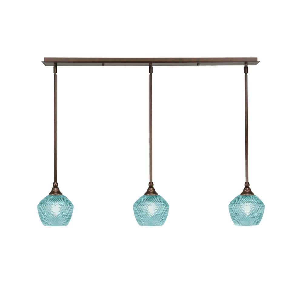 Livingston 100-Watt 3-Light Bronze Shaded Pendant Light with 6 in. Turquois