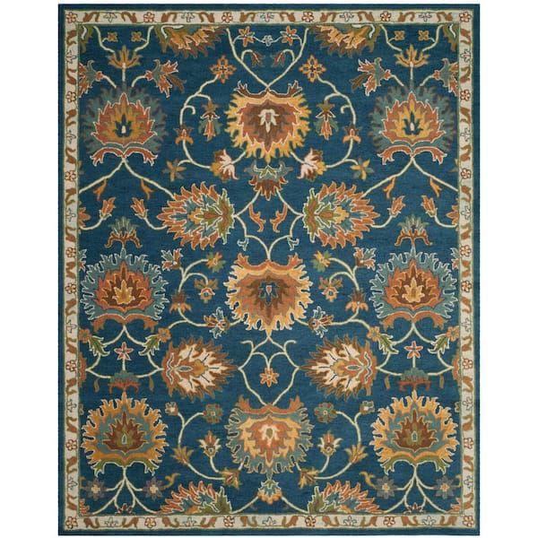 Heritage Navy 10 ft. x 14 ft. Border Floral Area Rug