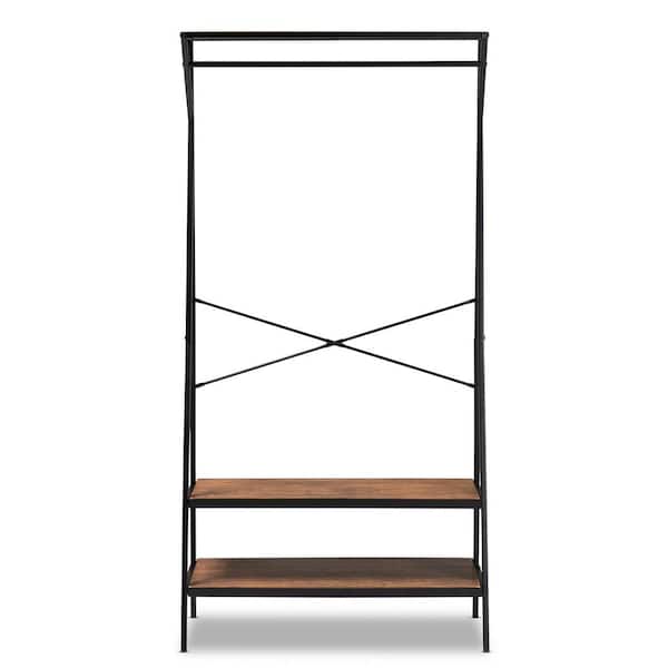 Baxton Studio Laima Brown and Black Coat Rack with Freestanding Shelves ...