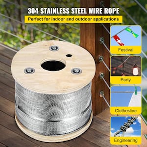 500 ft. x 3/16 in. Cable Railing Kit 3700 lbs. Load T304 Stainless Steel Wire Rope Winch with 7x19 Strand for Deck Stair