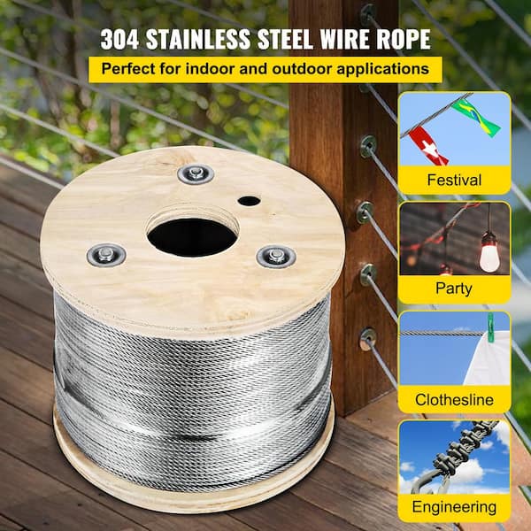 500 ft. x 3/16 in. Cable Railing Kit 3700 lbs. Load T304 Stainless Steel Wire Rope Winch with 7x19 Strand for Deck Stair