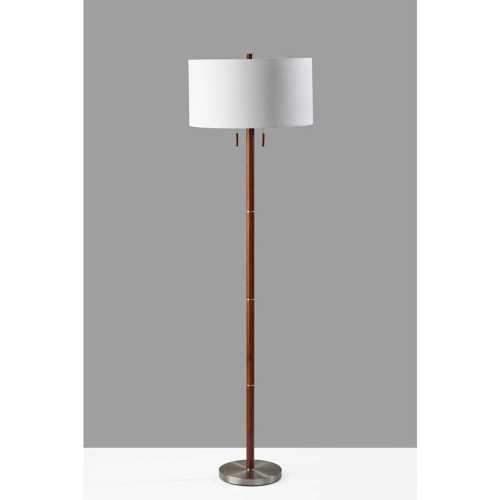 Madeline 66'' Walnut and Brushed Steel Floor Lamp with White Shade