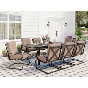 9-Piece Metal Patio Outdoor Dining Set with Rectangle Extendable Table and C-Spring Chair with Beige Cushions