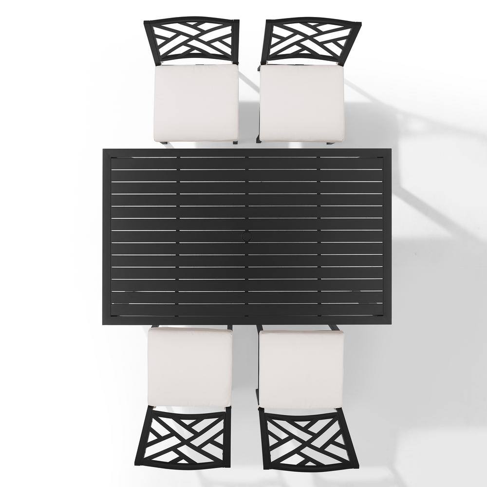 Locke 5-Piece Black Steel Outdoor Dining Set with Cream Cushions