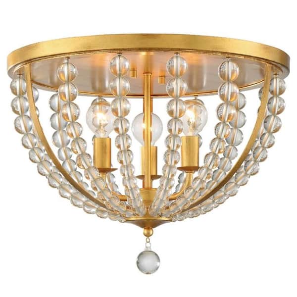 Crystorama Roxy 16.5 in. 3-Light Antique Gold Flush Mount
