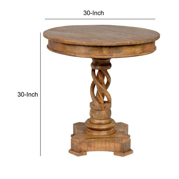 Benjara 30 In H Brown Wooden Round Table With Intricate Braided Pedestal Base Bm195725 The Home Depot H Brown Wooden Round Table With, 30 Inch Round End Table