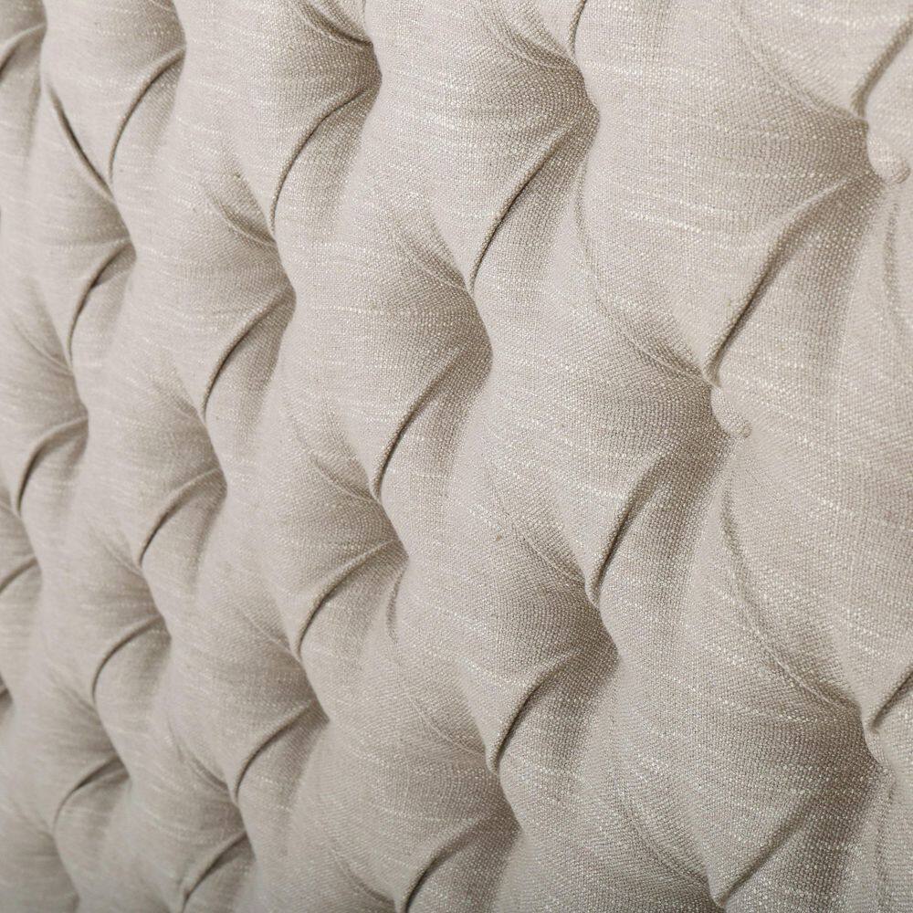 Sand Tufted Upholstered King Headboard with Black Iron Legs