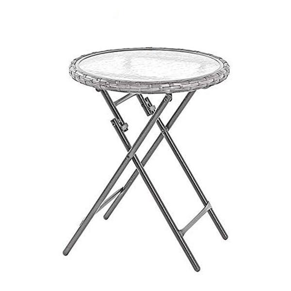FAWEY TRED INC Outdoor Side Tables-Foldable Patio Rattan Table with Tempered Glass Table Top and Thickened Iron Pipe Bracket