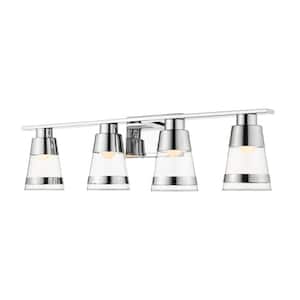 Ethos 32 in. 4-Light Chrome Integrated LED Shaded Vanity Light with Clear Glass Shade