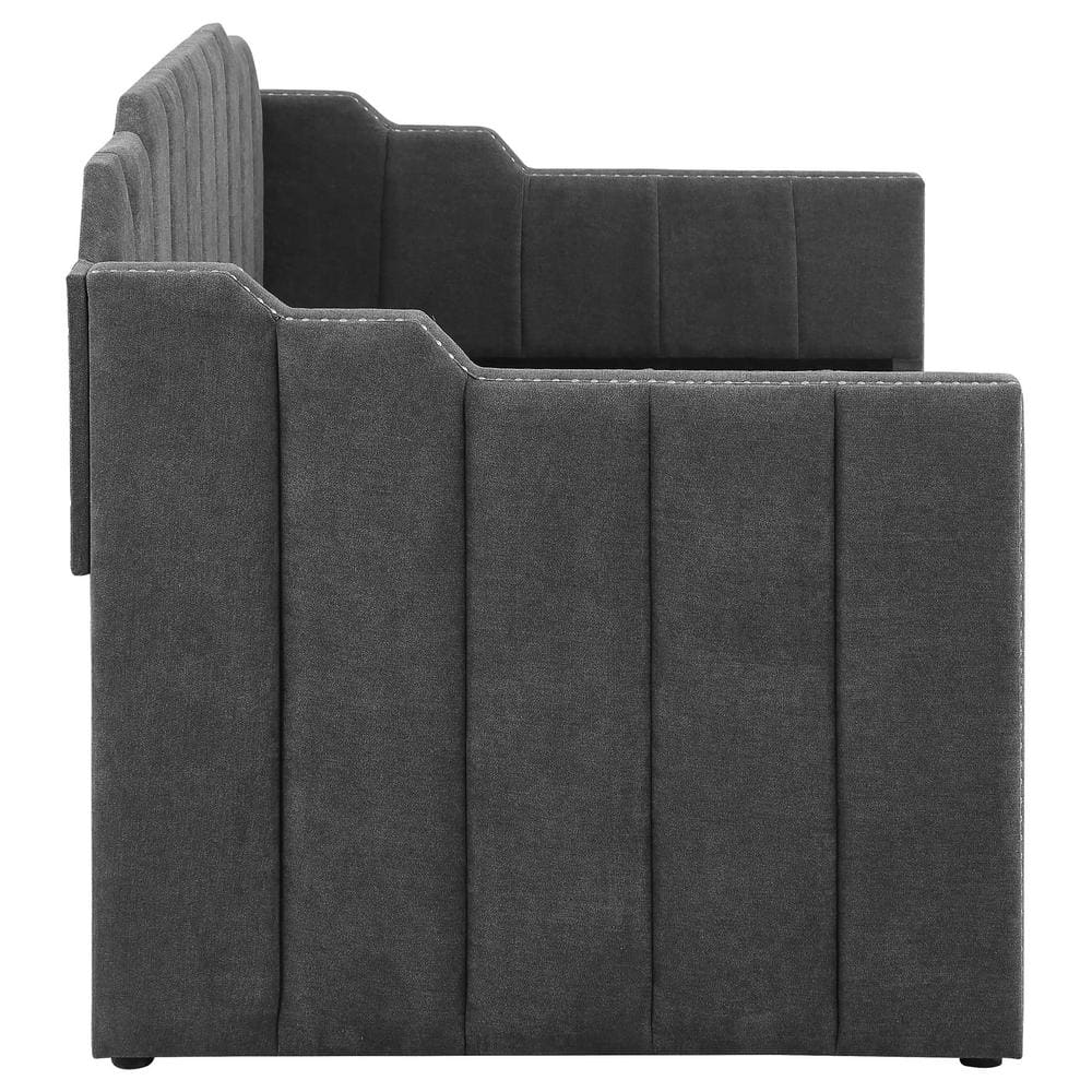 Gray Velvet Twin Daybed with Trundle and Nailhead Trim