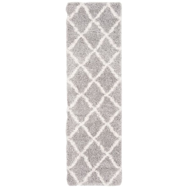 Fontana Shag 2 ft. x 10 ft. Gray/Cream Trellis Diamond Runner Rug
