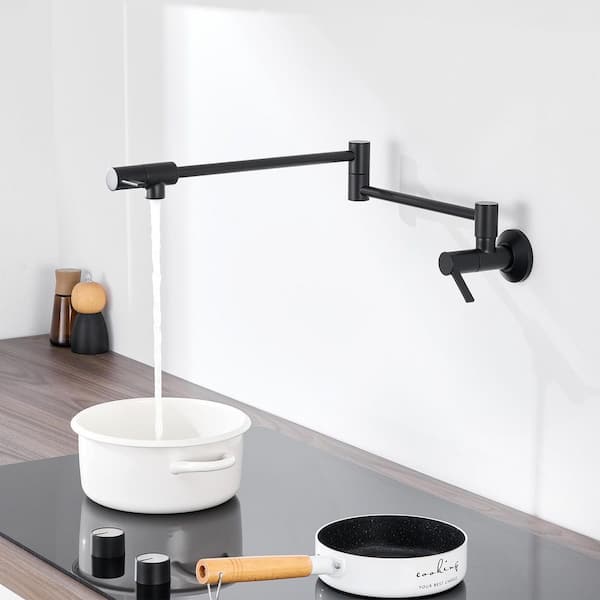 Contemporary Wall-Mounted Pot Filler with 2 Handles in Matte Black