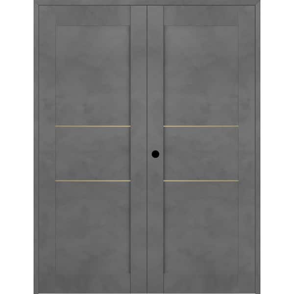 Belldinni Vona 07 2H Gold 72 in. x 80 in. Right Hand Active Dark Urban Wood Composite Double Prehung Interior Door