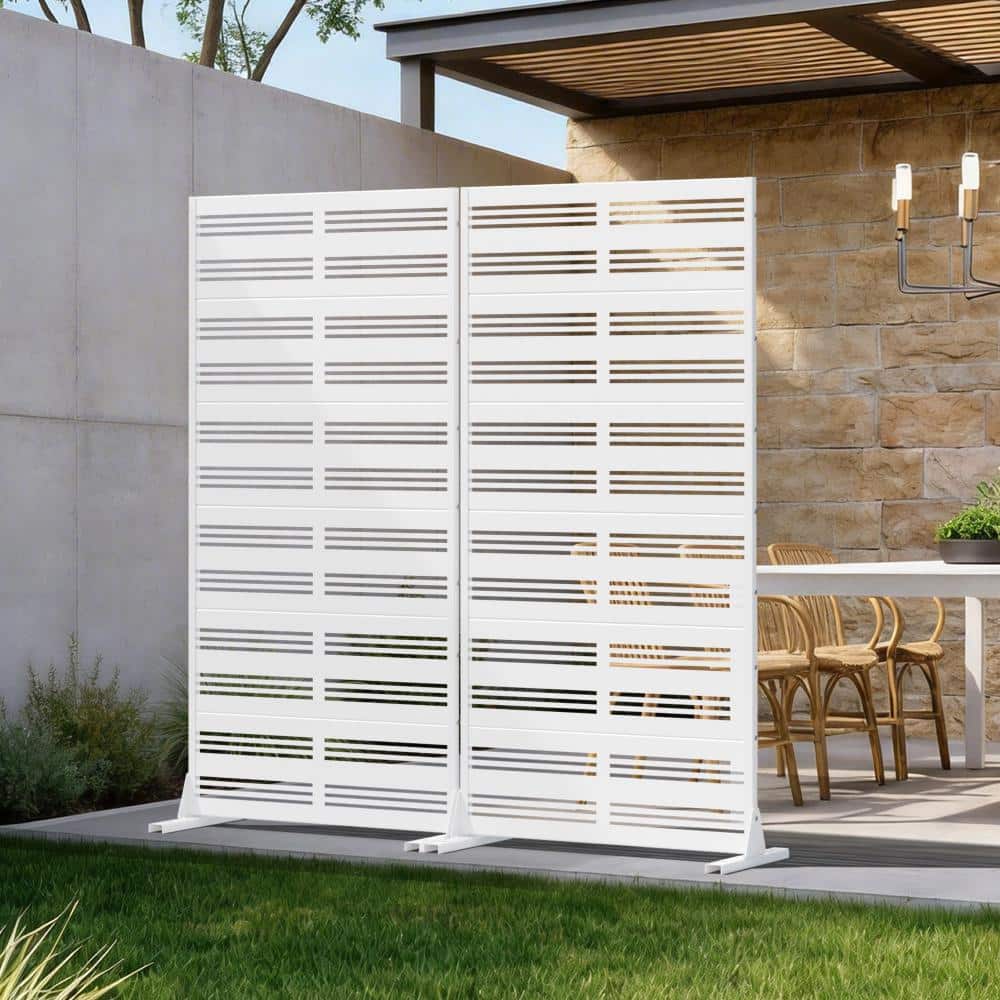 70 in. W x 72 in. H White Galvanized Steel No Dig Horizontal Louver Outdoor Privacy Screen (2-Pack) price history on PriceWatchPro