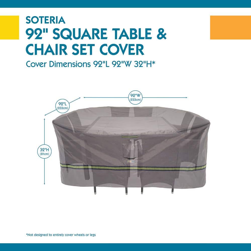 Gray Waterproof 92 Inch Square Patio Table and Chairs Cover