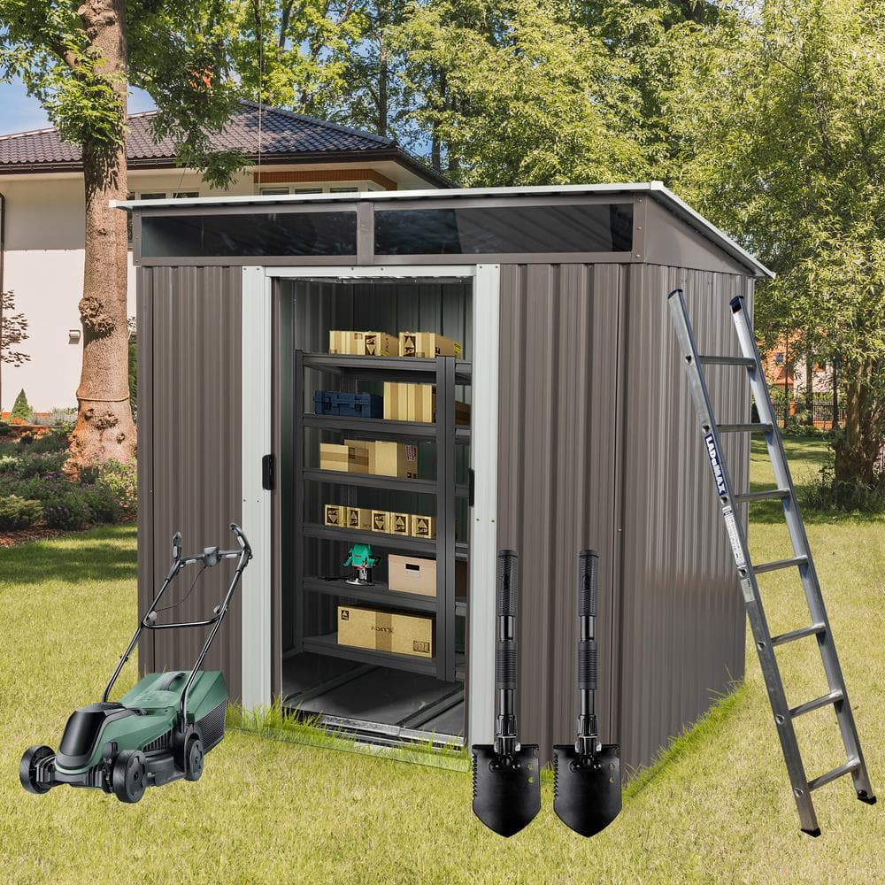 6 ft. W x 5 ft. D Outdoor Metal Storage Shed with Transparent Plate, for Ga