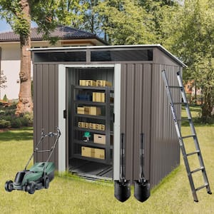 6 ft. W x 5 ft. D Outdoor Metal Storage Shed with Transparent Plate, for Garden Backyard, Gray (30 sq. ft.)
