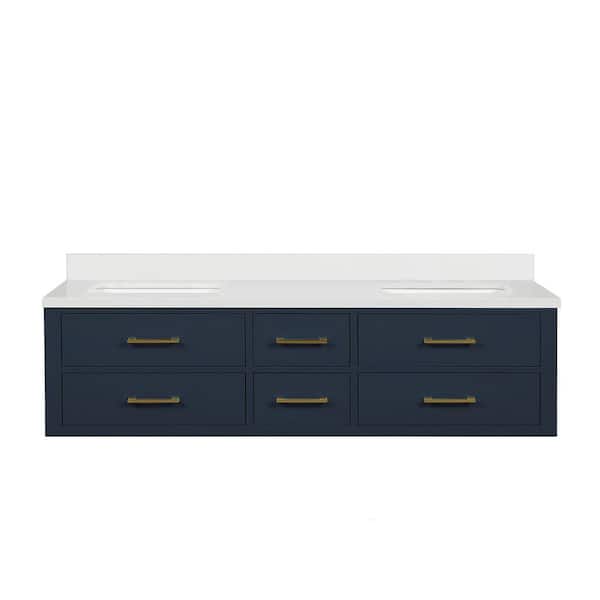 Sherman 72 in W x 22 in D Blue Double Bath Vanity with Cultured Marble Top