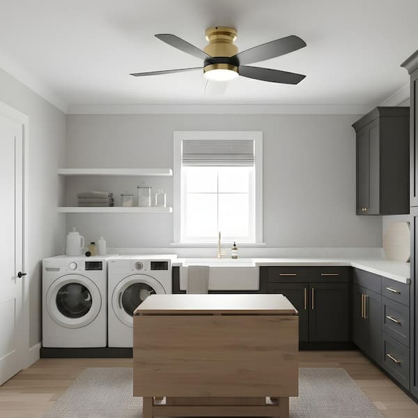 42 in. LED Indoor Gold Black Low Profile Ceiling Fan with Light Kit, Remote Control