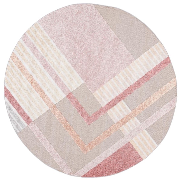Sarasota Pink/Brown 7 ft. x 7 ft. Trellis Round Area Rug