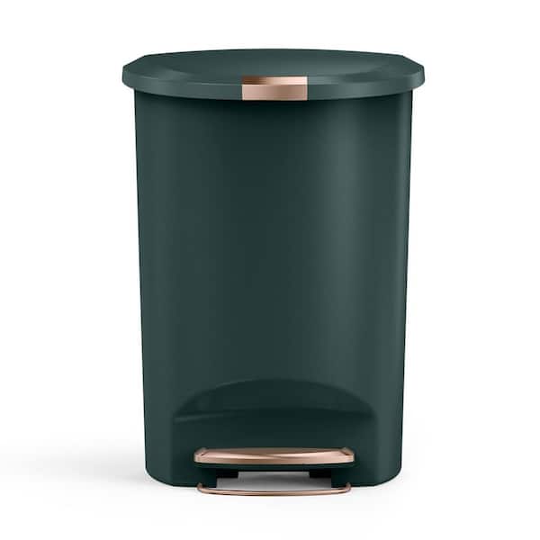 13 Gal. / 50 Liter Semi-Round Step Kitchen Trash Can, Hunter Plastic with Soft-Close Locking Lid