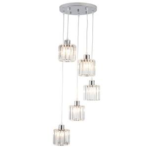 5-Light Chrome Dimmable Cylinder Cluster Pendant Lighting Fixture for Kitchen Island with No Bulbs Included