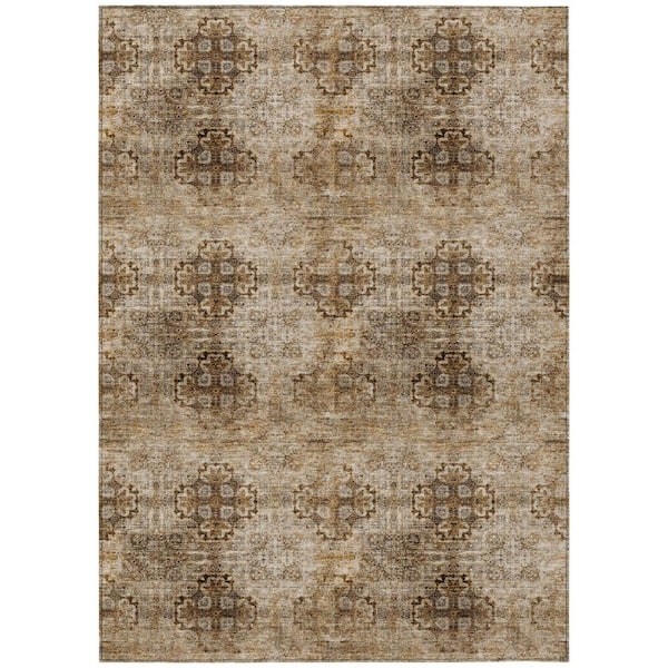 Taupe 5 ft. x 8 ft. Woven Floral;Medallion Polyester Rectangle Indoor / Outdoor Area Rug