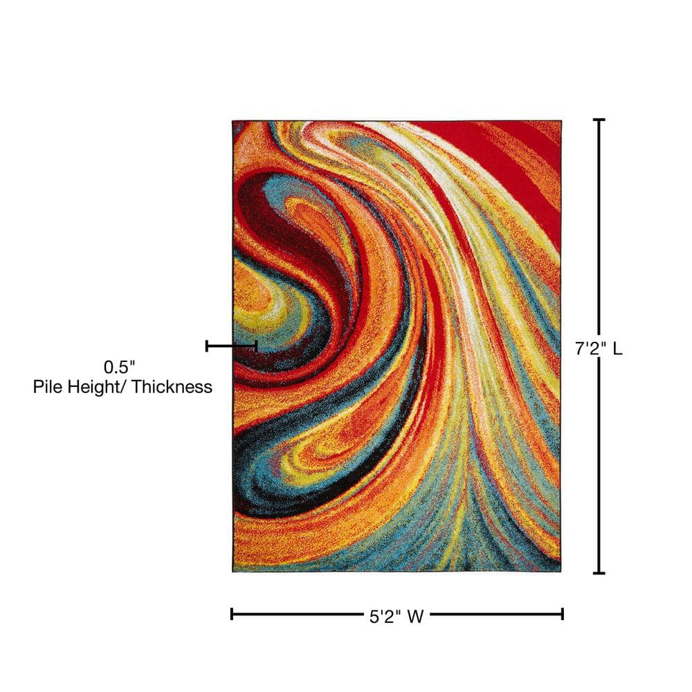 Red and Multicolor Abstract Swirl Polypropylene Area Rug